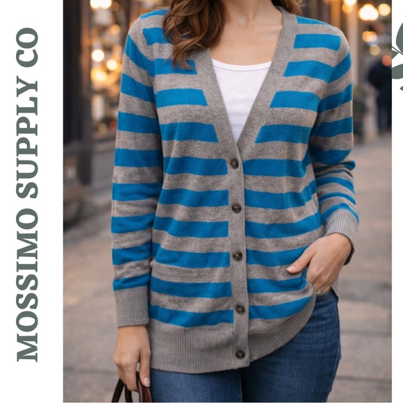 Mossimo Supply Co. Sweaters - Mossimo Striped Cardigan Sweater Blue Grey Cotton Medium